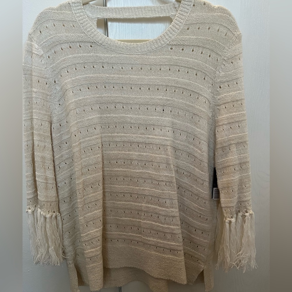 Nic & Zoe sweater. Fringe detail on sleeves.
